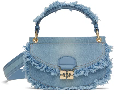 Ganni Blue Denim Mini Top Handle Apo-g Bag In 928 Faded Denim
