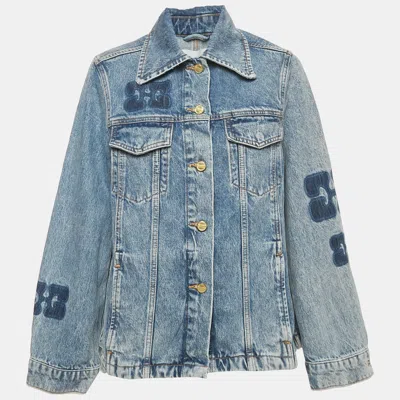 Pre-owned Ganni Blue Denim Oversized Jacket S In Black