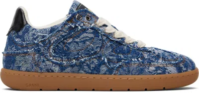 Ganni Tapestry Almond-toe Sneakers In Blue