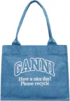 Ganni Denim Tote Bag With Logo In 630 Denim