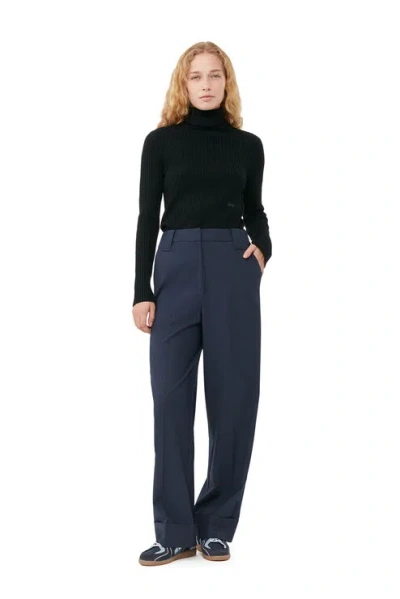 Ganni Blue Drapey Melange Trousers In Sky Captain