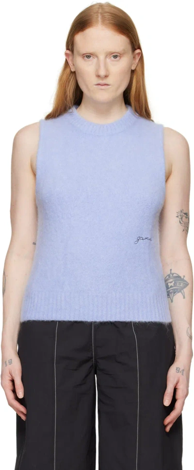 Ganni Logo-embroidered Alpaca-blend Vest In Light Blue