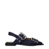 Ganni Blue Fabric Flat Sandals In Blue