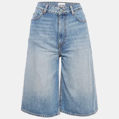 Pre-owned Ganni Blue Faded Denim Bermuda Shorts S Waist 26"