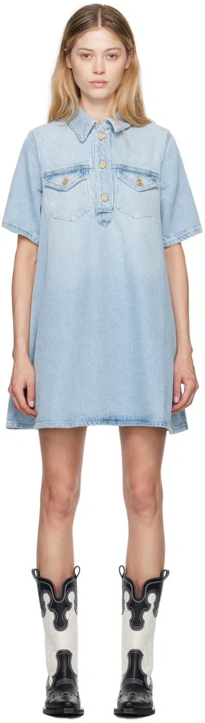 Ganni Blue Faded Denim Minidress In 091 Tint Wash