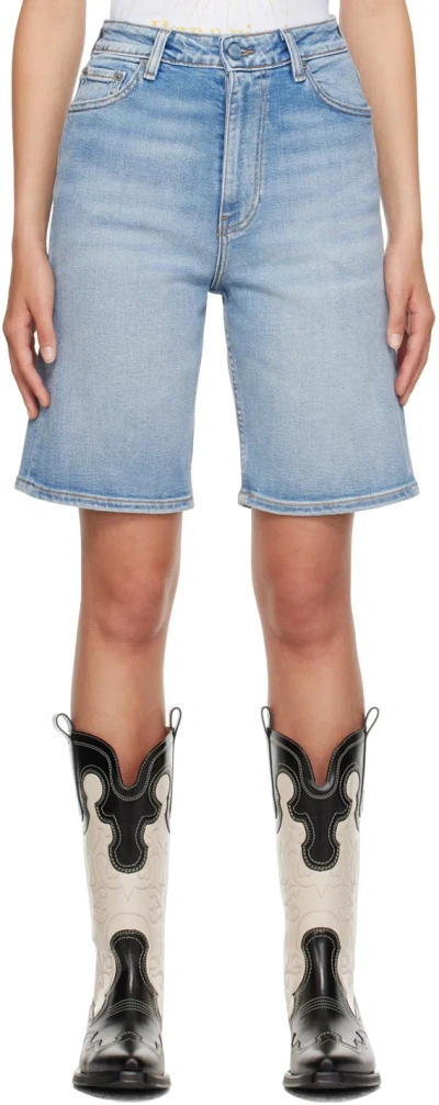 Ganni Blue Faded Denim Shorts In 565 Light Blue Vinta