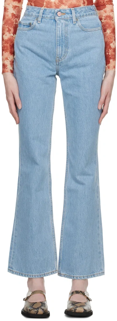 Ganni Blue Faded Jeans In Light Denim