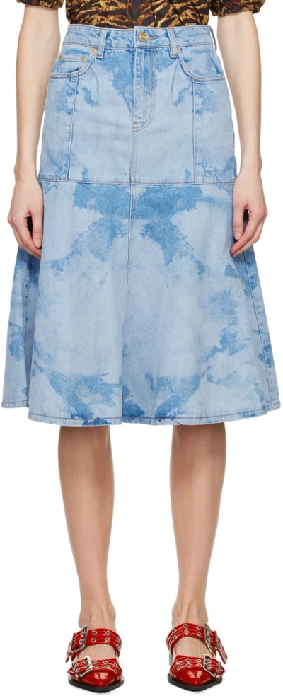 GANNI BLUE FLARED DENIM MIDI SKIRT