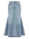 Ganni Pleated Denim Midi Skirt In Light Blue