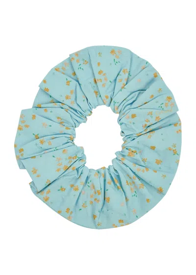 Ganni Blue Floral-print Scrunchie