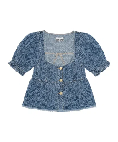 GANNI BLUE FLUFFY DENIM BLOUSE