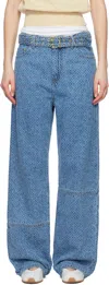 Ganni Fluffy Denim Izey Wide-leg Jeans In 566 Mid Blue Stone
