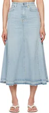 Ganni Pleated Denim Midi Skirt In 091 Tint Wash