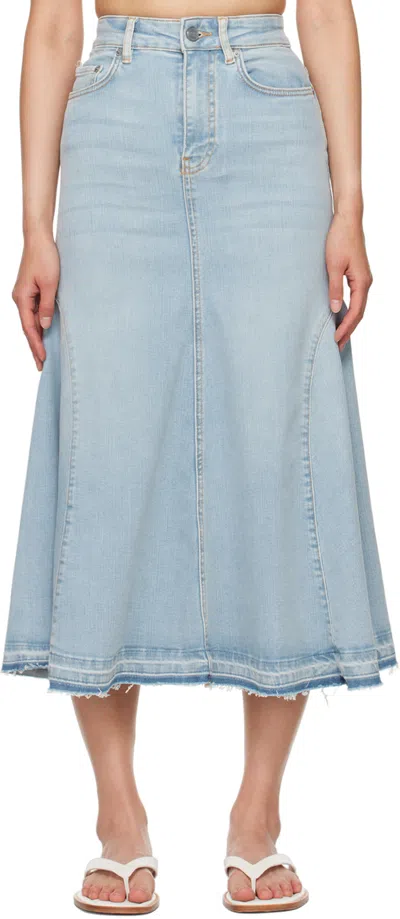 Ganni Pleated Denim Midi Skirt In Multi