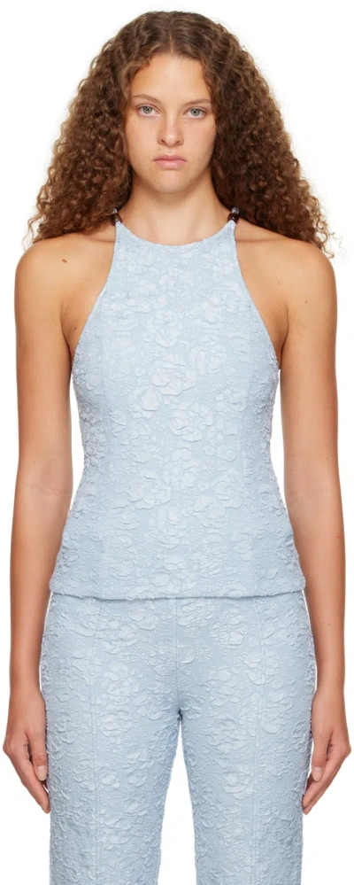 Ganni Sleeveless Stretch Jacquard Top In Sky Blue