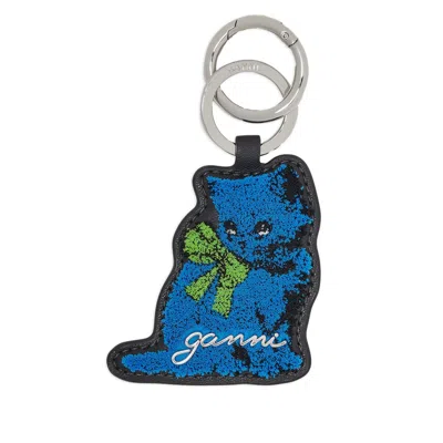 Ganni Kitty Keyring In Blue
