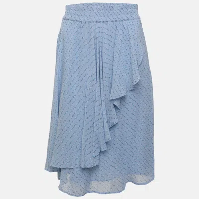 Pre-owned Ganni Blue Knit Ruffled Midi Skirt Xxs