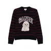 Ganni Graphic Wool Mix Poodle Stripe Crewneck Knitwear Multicolor In Blue
