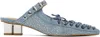 Ganni Embellished Lace-up Denim Mules In 928 Faded Denim