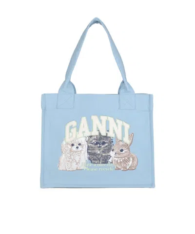 Ganni Blue Large Animal Print Tote