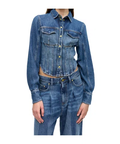 Ganni Blue Light Denim Corsage Shirt In Chinese Blue Retro