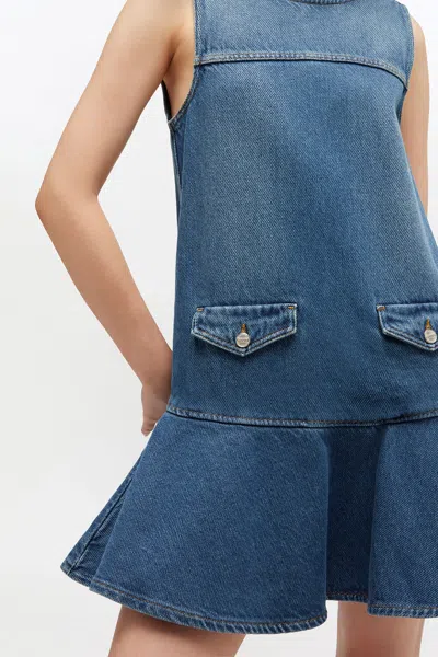 Ganni Blue Light Denim Mini Dress - Size 44 Organic Cotton