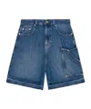 Ganni Blue Shorts With Belt Loops And One Front Patch Pocket In Denim Woman In Blue