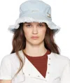 Ganni Blue Logo Denim Beach Hat In 928 Faded Denim