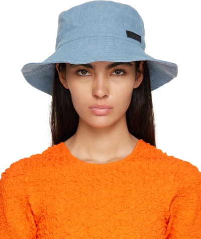 Ganni Blue Logo Denim Bucket Hat