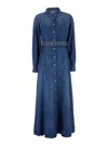 Ganni Blue Long Dress With Adjustable And Removable Waist Belt In Blu
