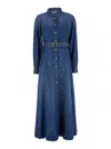 Ganni Blue Long Dress With Adjustable And Removable Waist Belt In Blue