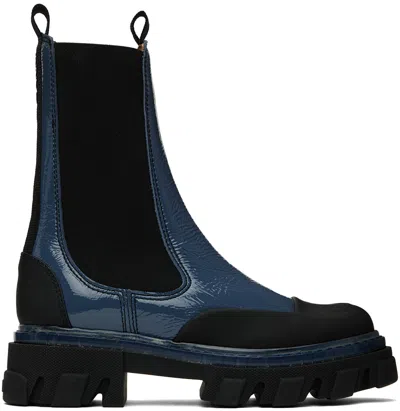 Ganni Blue Mid Chelesa Boots In 758 Gray Blue