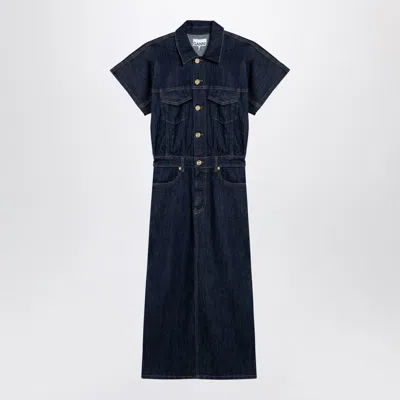 Ganni Blue Midi Dress In Organic Denim In Light Blue