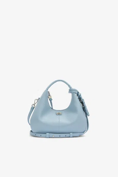Ganni Mini Grained Hobo Bag In Blue