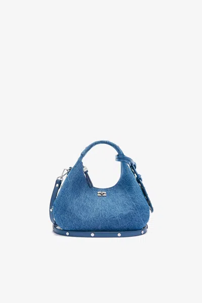 Ganni Blue Mini Hobo Bag With Studs
