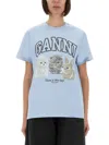 Ganni Basic Cotton Jersey Animals Relaxed T-shirt In Blue