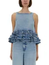 Ganni Ruffle Strap Back Sleeveless Top