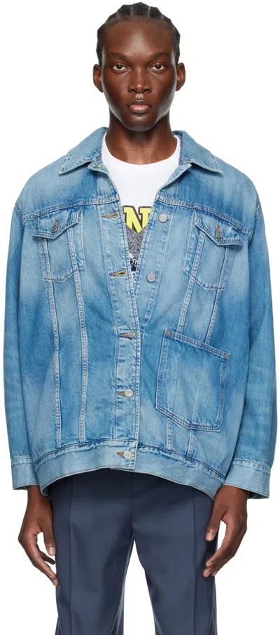 Ganni Blue Oversized Denim Jacket In Tint Wash