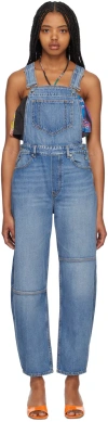 Ganni Blue Patch Pocket Denim Overalls In 567 Mid Blue Vintage