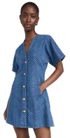 Ganni Dot Jacquard Organic Cotton Minidress In Mid Blue Stone