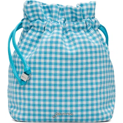 Ganni Blue Printed Nylon Pouch In 803 Blue Curacao