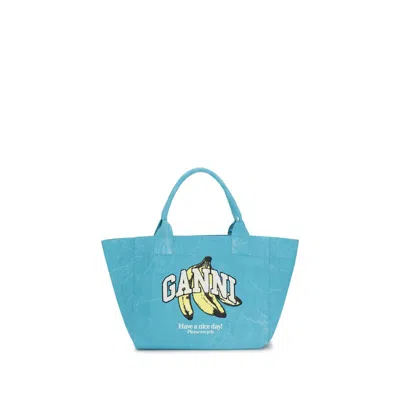 Ganni Blue Recycled Cotton Shoulder Bag