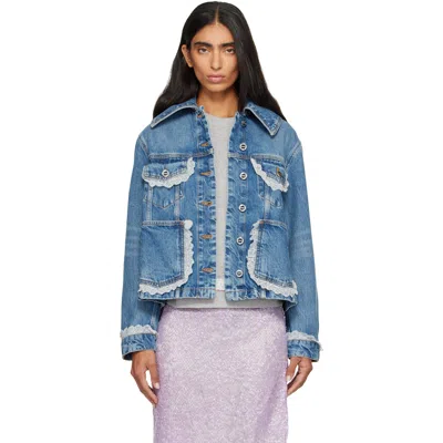 Ganni Blue Rigid Lace Denim Jacket