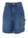Ganni Blue Shorts With Belt Loops And One Front Patch Pocket In Denim Woman