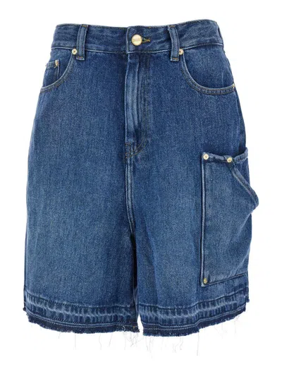 Ganni Blue Shorts With Belt Loops And One Front Patch Pocket