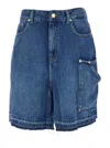 Ganni Blue Shorts With Belt Loops And One Front Patch Pocket In Denim Woman In Multicolor