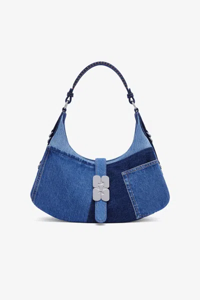 Ganni Kat Small Denim Hobo Bag In Blue