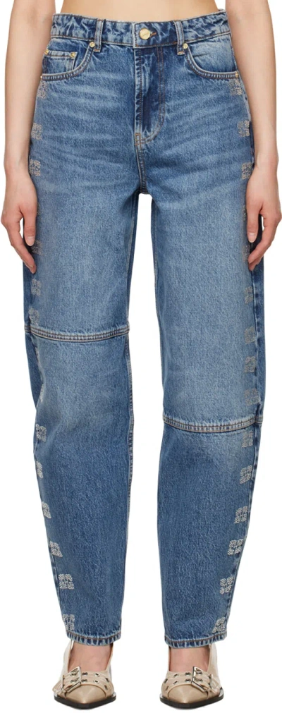Ganni Blue Sparkle Stary Jeans In 091 Tint Wash