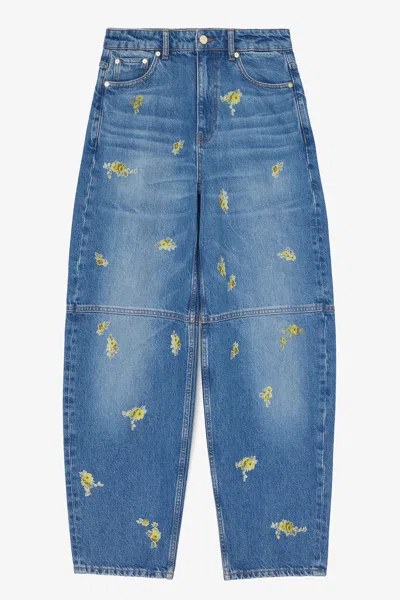 Ganni Stary High Rise Printed Barrel Jeans In Light Blue