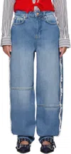 Ganni Distressed Barrel Jeans With In 566 Mid Blue Stone